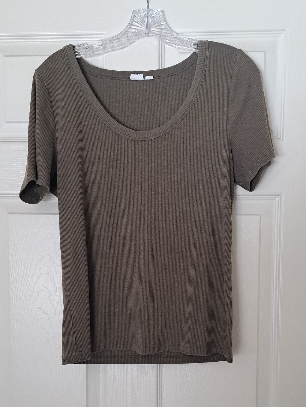 GAP Factory Olive Ribbed Scoop Neck Short Sleeve Top